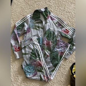Adidas limited edition succulent floral tracksuit pants S and zip up jacket M